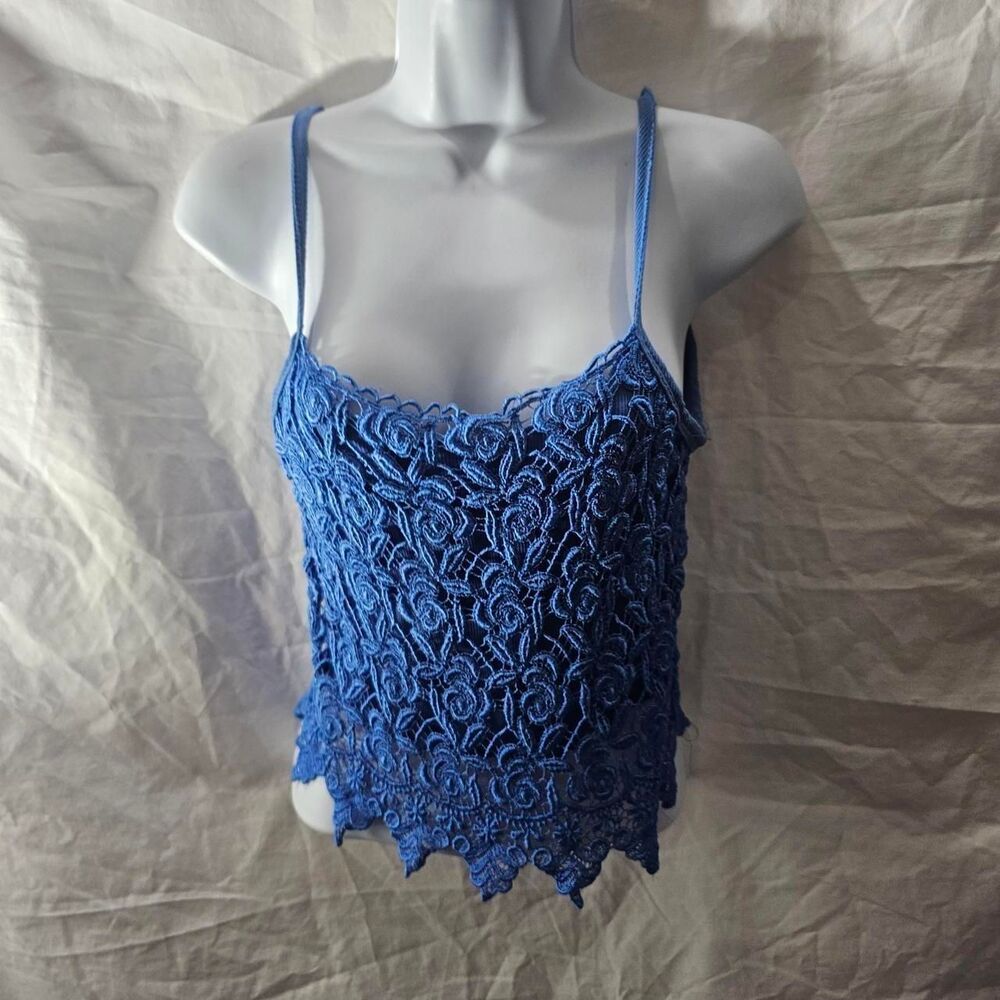 Vintage y2k 90s crochet blue whimsigoth tank top - Picture 2 of 4